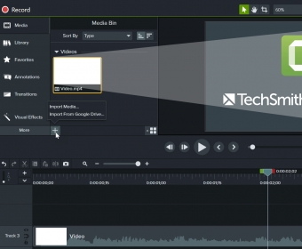 fenêtre principale de l'éditeur Camtasia avec timeline et toile